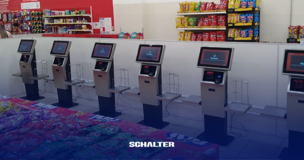 Terminal de Self Checkout Schalter UNA em loja da Americanas